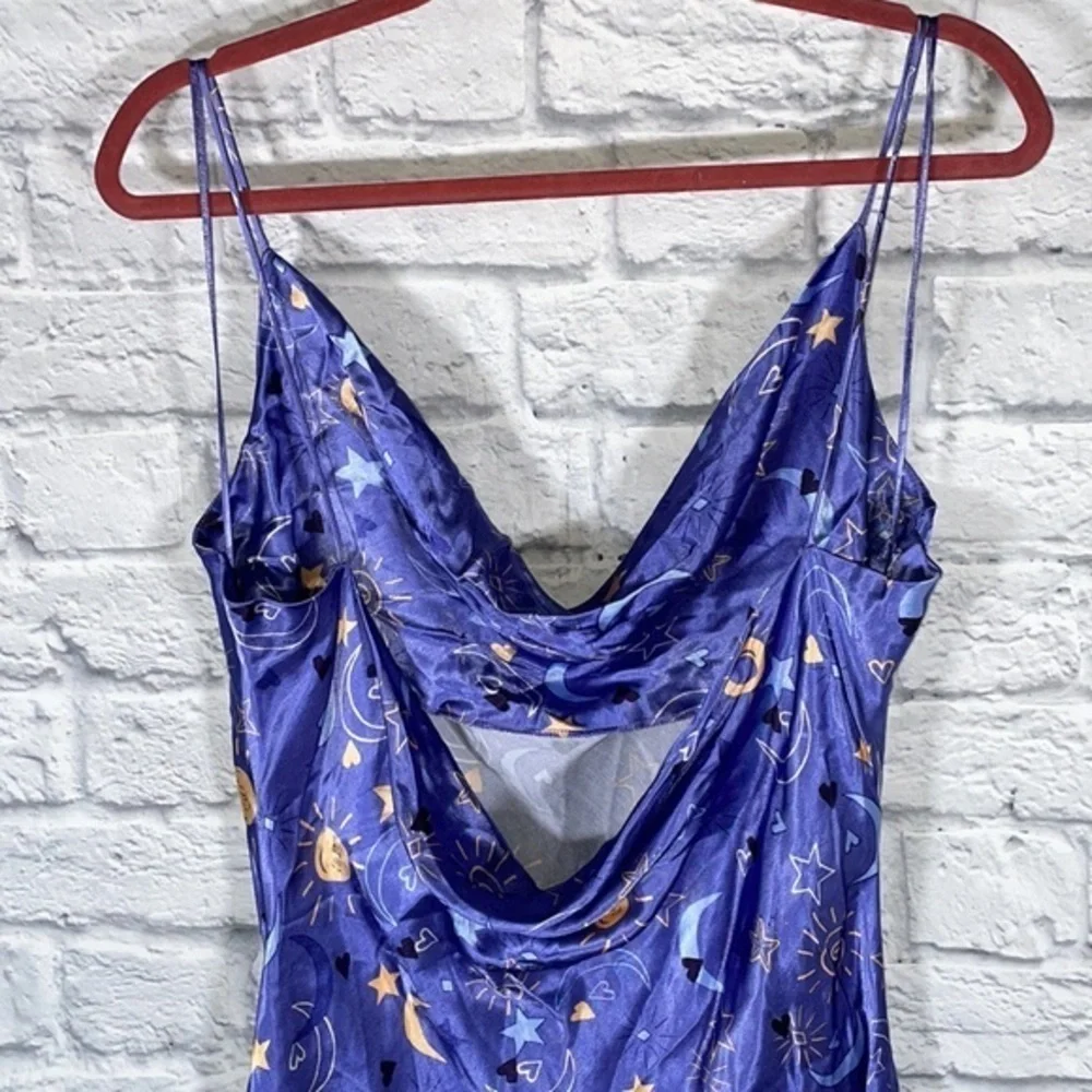 NWOT Zara Satin Slip Celestial Moon Star Heart Print Lingerie Draped Sleep Dress